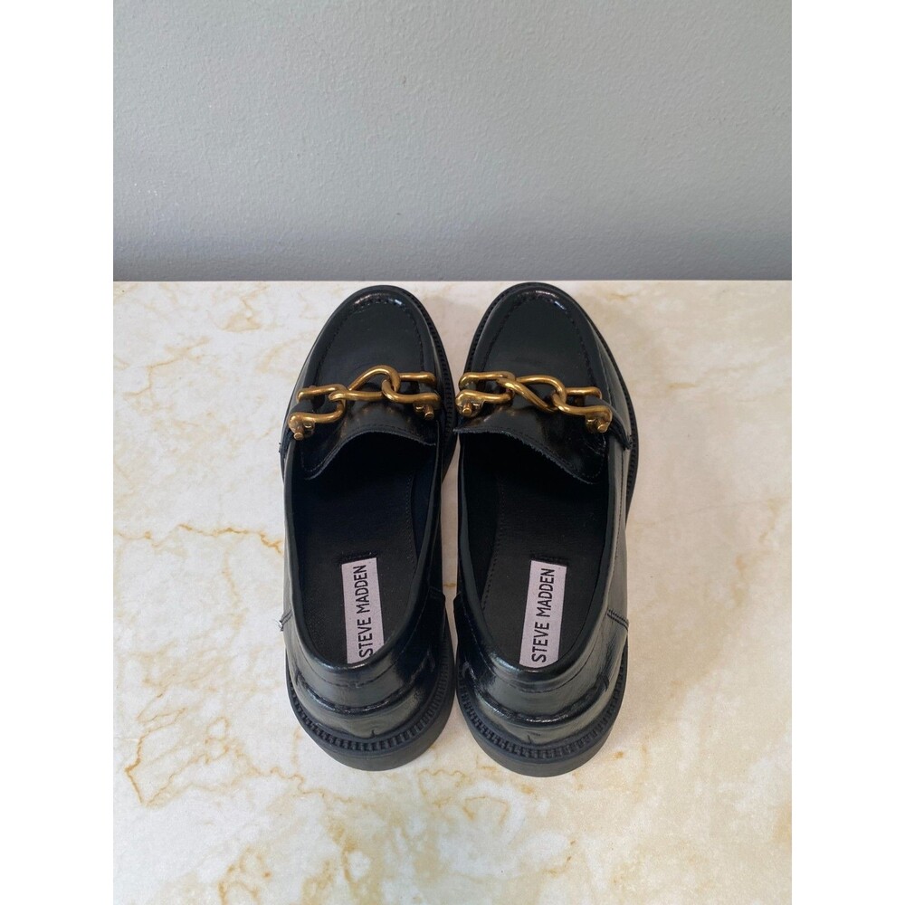 NEW Steve Madden Women's Black Karmine Loafer Gold Hardware Sz 8M - Picture 3 of 8